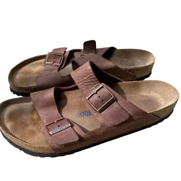 Birkenstock Men's Arizona Sandal EU 46 US 13 Brown Leather Slide Double Strap - Picture 13 of 13